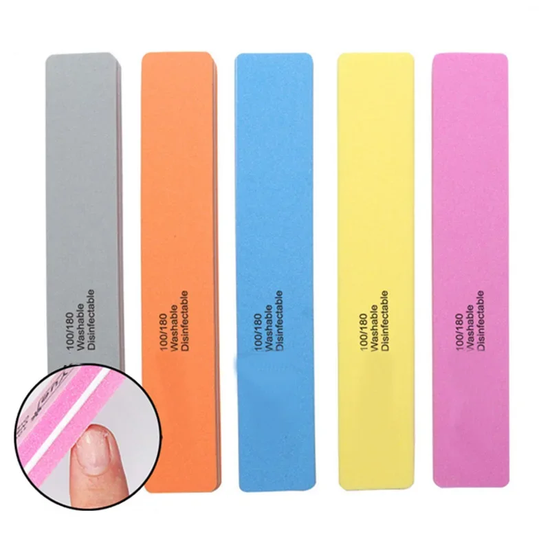 

100/180 Grit Nail Files Washable Double-Side Emery Board Nail Blocking Buffering Files Manicure Tools Supplier