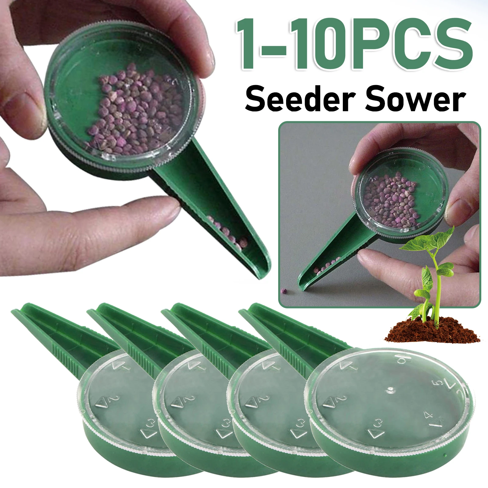 Semeador de sementes de planta ajustável, multifuncional Handheld Gardening Planter, ferramenta de semeadura de jardim, 5 arquivos, 1-10pcs