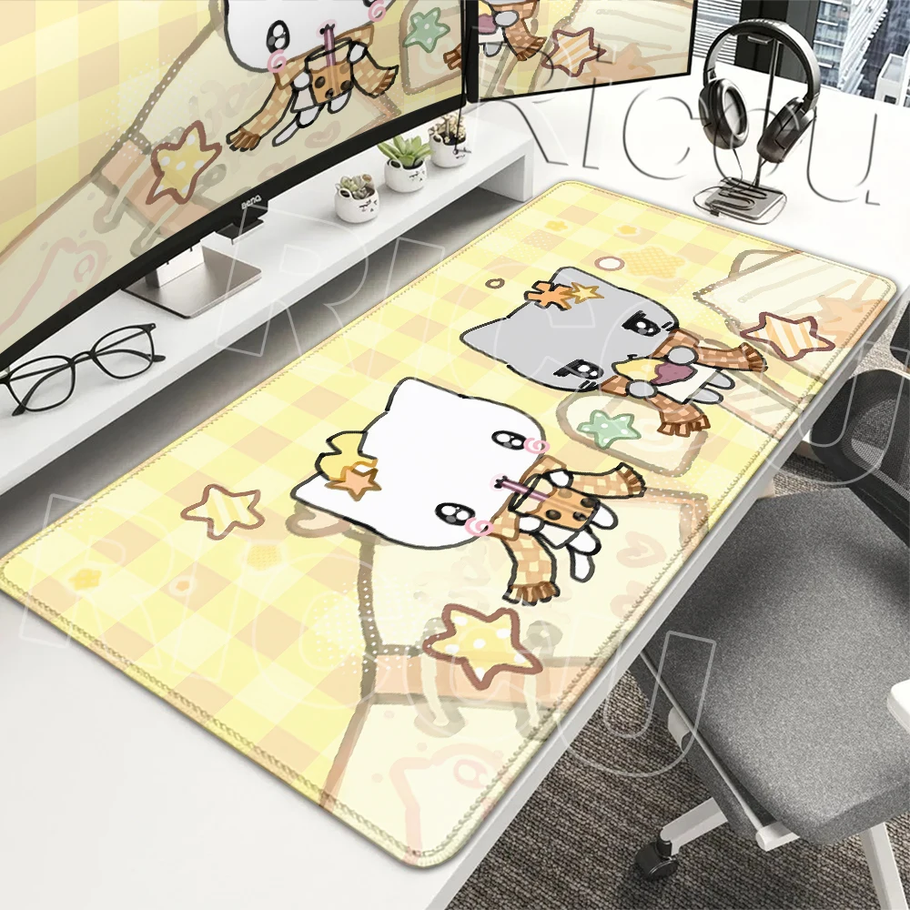 Yellow Checkered Stripe Pretty Cat Mouse Pads Keyboard Protector Non-Slip Large Pc Home &Office Desk Mat Rubber Laptop Desk Pads