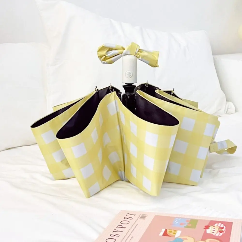 

Ветрозащитный/солнцезащитный автоматический зонт с черным покрытием, защита от УФ-излучения, зонт с бантом в горошек, непромокаемый складной зонт