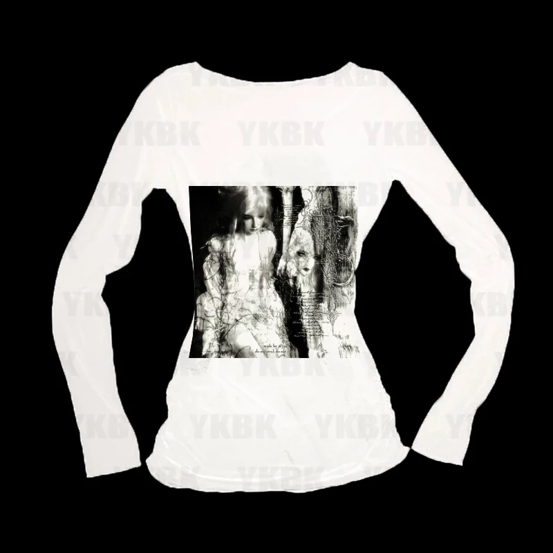 

Women's Y2K Street Long sleeve Body Harajuku Fashion Spicy Girl Casual Top Summer Retro Gothic White Printed T-shirt Spicy Girl