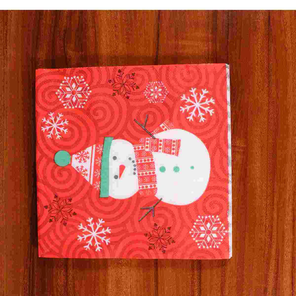 50 PCS Christmas Dinner Napkins Paper Placemats Party Snowman Wrapping Tissues Printing