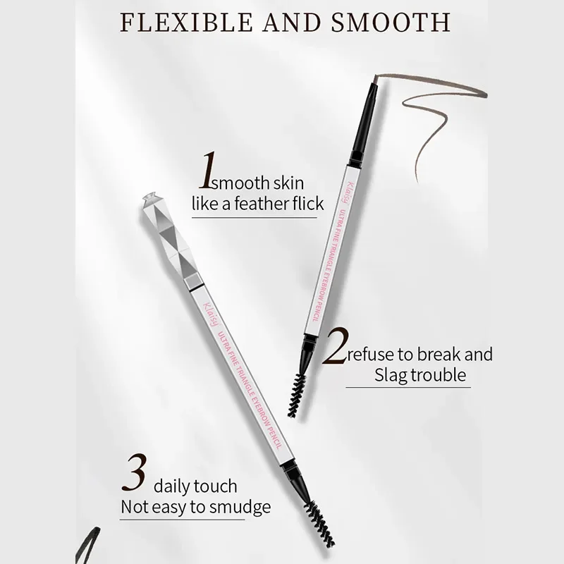 Matita per sopracciglia impermeabile a doppia testa Triangolo argento Sottile Automatico Non sbavato Ultra fine Resistente al sudore a lunga durata
