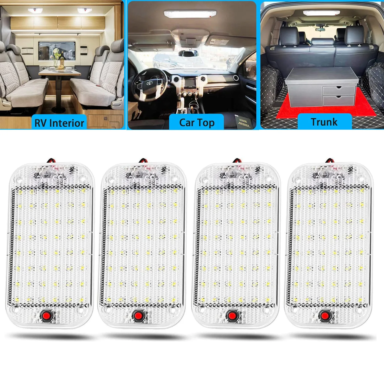 800 Lumens LED RV Interior Lights - 12V/24V Dome Light for Car, Truck, Camper, Boat, Caravan - 2 Pack/4 Pack with ON/Off Switch