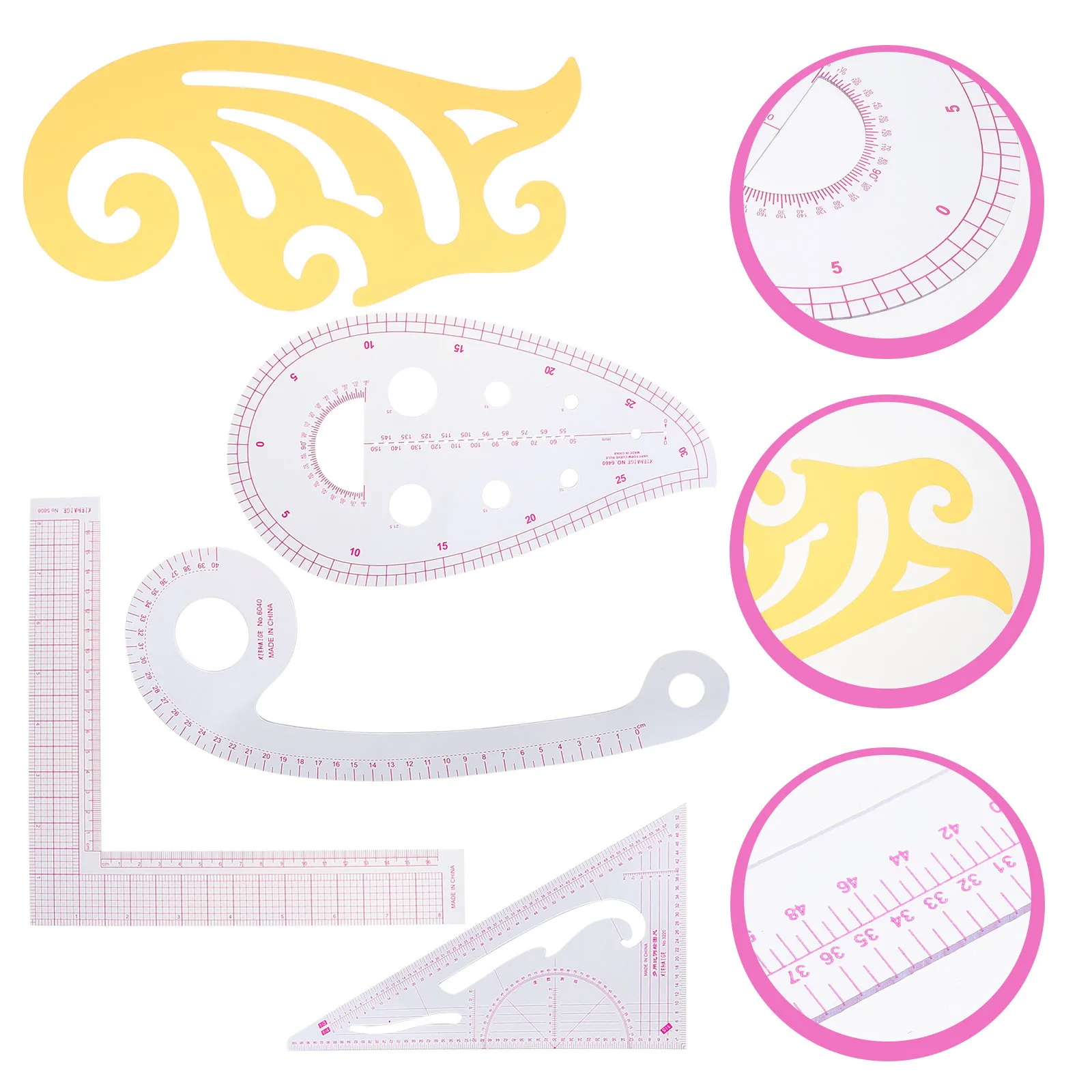 ชุดไม้บรรทัดเย็บผ้า 5 ชิ้น เครื่องมือช่างตัดเย็บที่มีความแม่นยำสูง อุปกรณ์ตัดผ้าอเนกประสงค์ สำหรับงานเย็บปะติดปะต่อเสื้อผ้า แบบโค้งและแบบตรง