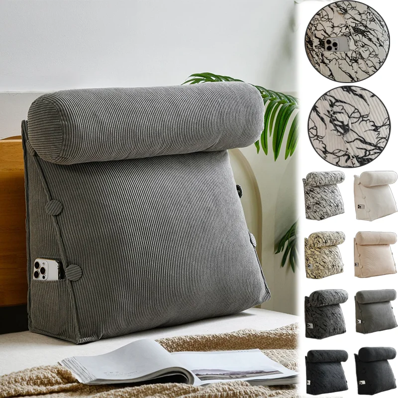 1PC Corduroy Triangular Lumbar Support Cushion Adjustable Detachable Washable Sofa Headboard Pillow for Living Room Tatami Decor