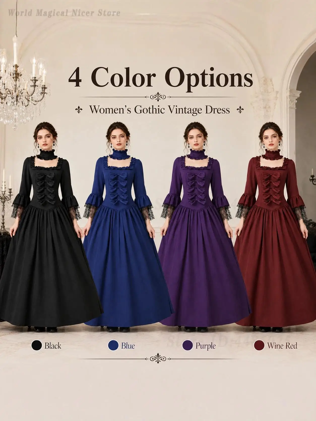 Women Medieval European Retro Court Long Gown Big Swing Formal Dress for Halloween Carnival Drama Stage Role Playper Formance - view 6