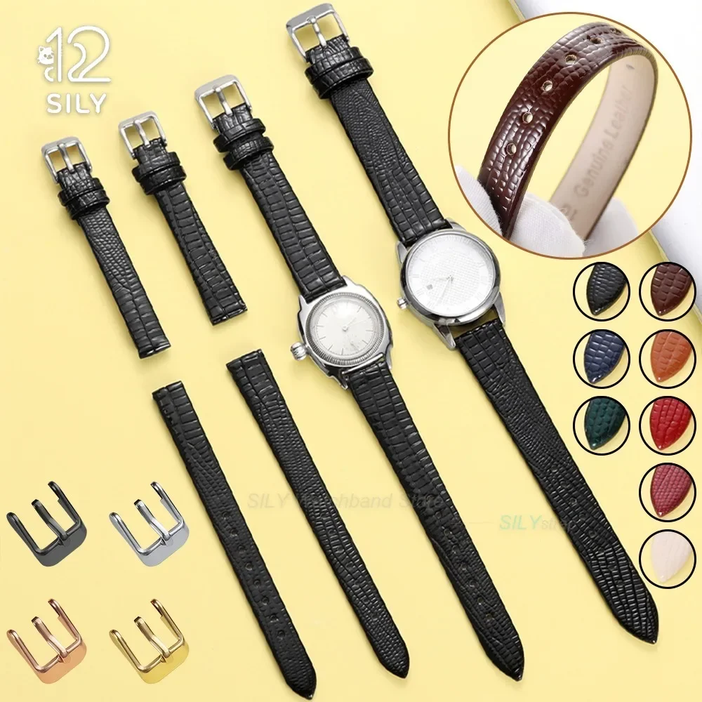 10mm 12mm 14mm 16mm Women Slim Wristband Universal Lizard Patterned Ultra-thin Leather Watch Strap Bracelets Smartwatch Bracelet