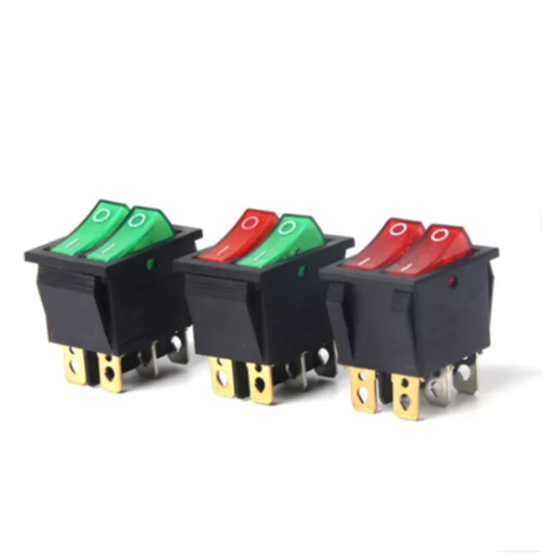 1PC Red Light Lamp Double SPST ON/OFF Two Position 2 Gang Boat Rocker Switch 6 Pin Push Button Switches