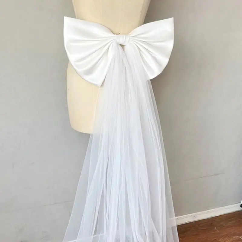 Robe de mariée élégante en Satin et Tulle détachable, décorations pour robe de mariée, ceinture de mariée, gros nœud en Satin, accessoires