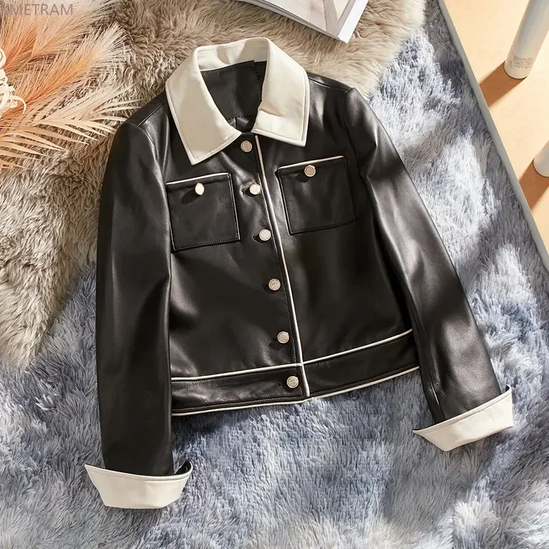Real Leather Jacket Women Genuine Sheepskin Leather Jackets for Women 2024 Spring Fall Clothes Short Leather Coat Chic Outwears