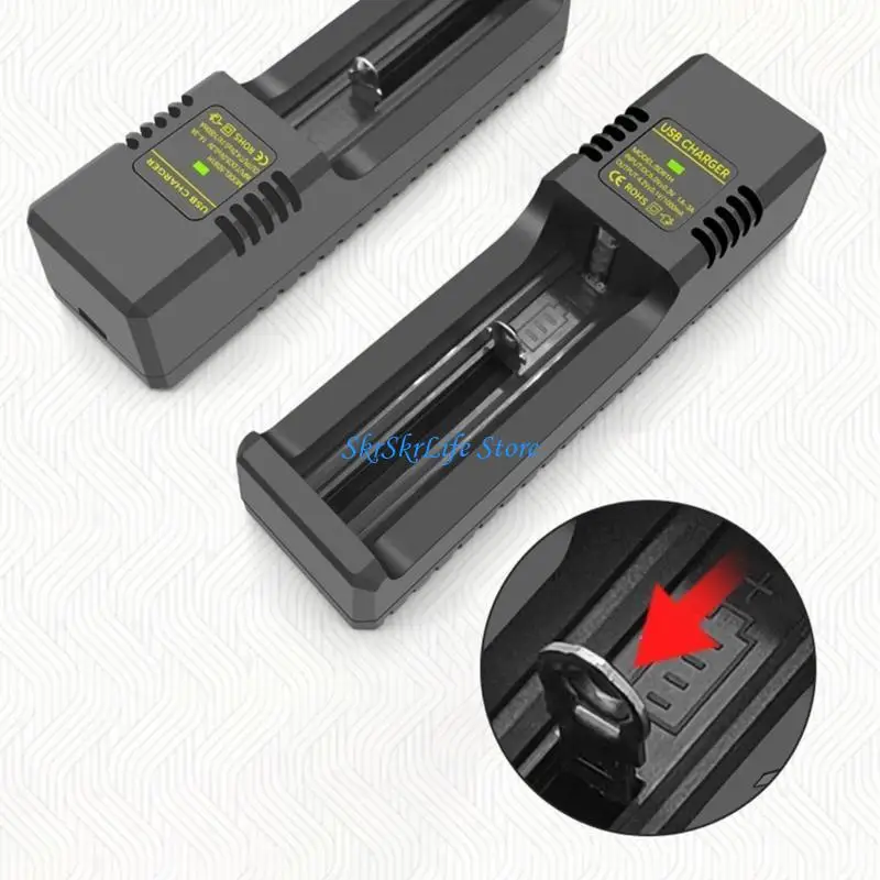 E65E USB Battery 1-Channel Charging Adapter with LED for 4.2V 3.7V 18650 14500 16340 Rechargeable Batteries