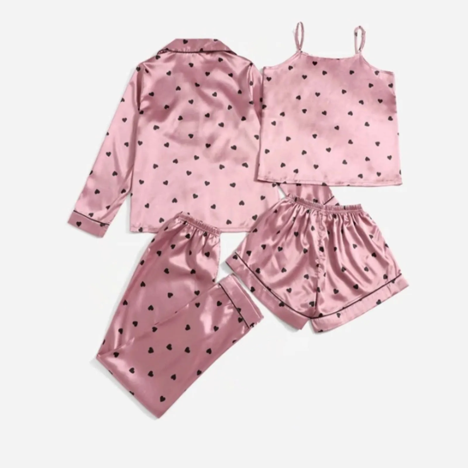 Women's Pajamas Set Home Suit Flamingo Print Sleepwear Top Shorts Long-Sleeved Trousers Suits Four Piece Pajamas For All Seasons