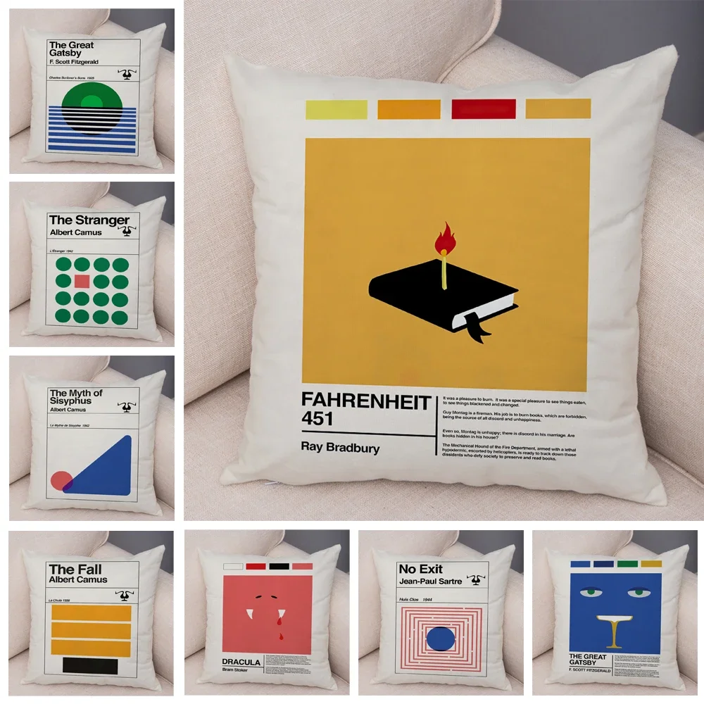 Book Novel Philosophical Retro Literature Pillowcase Decor Nordic Style Pillow Case for Sofa Home Soft Plush Throw Cushion Cover