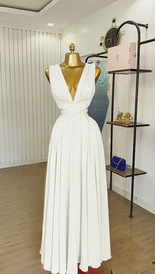 Vestido largo para mujer, Vestidos de playa con cuello en V, ropa de calle Y2k, elegante empalme para fiesta, trabajo nocturno, sin mangas, cintura alta, corte ajustado