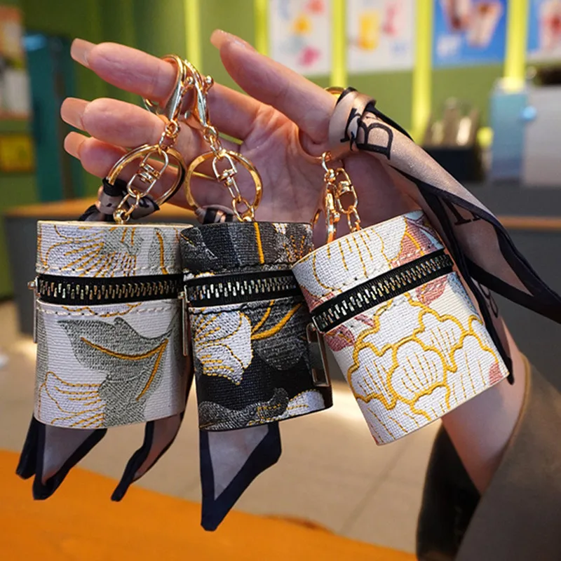 New Chinese Embroidered Earphone Bag Mini Zero Wallet Keychain Portable Storage Bag Wireless Earphone Protection Case