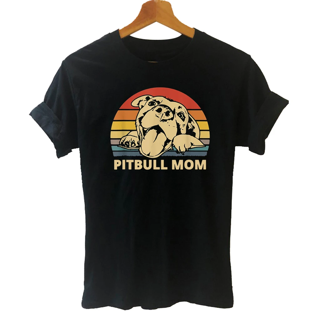 

Fashion Pitbull Dog Mom Harajuku Print Ladies T-shirt Casual Basics O-collar Black Short Sleeve Ladies Mother Days T-shirts