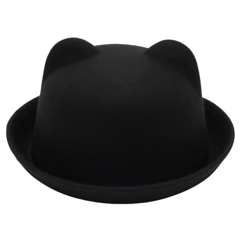 

Parent-child Casual Fedora Hat Solid Color Jazz Dome Top Cap Women Round Hat Men Imitation Wool Bowler Hat Girl Autumn Felt Hats