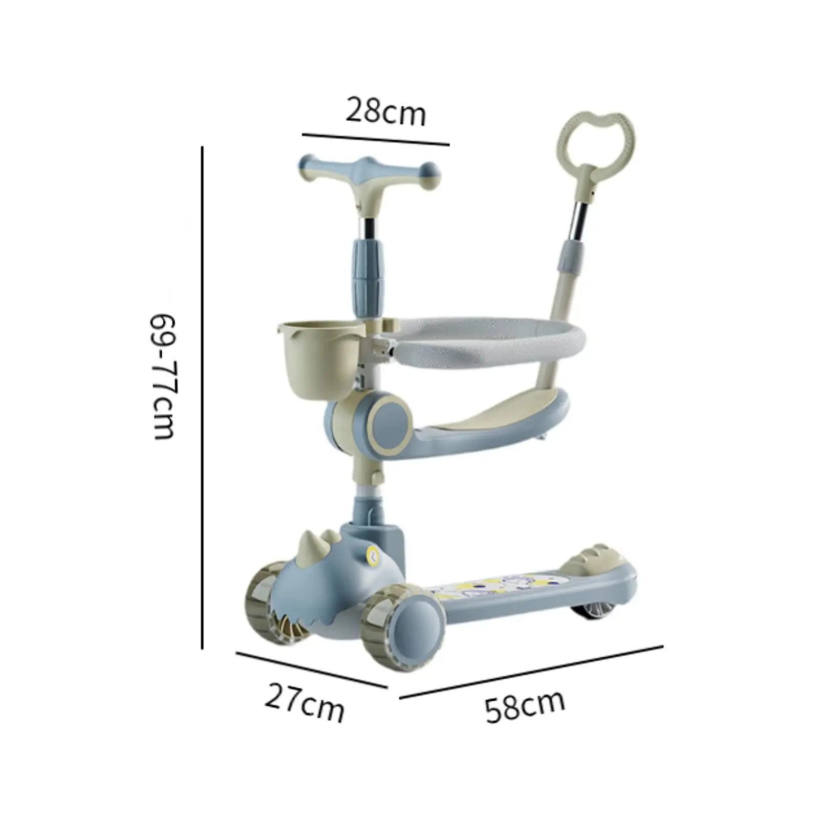 LED Lighted Wheels with Foot Brake Adjustable Height Easy to Carry Removable Seat Lightweight Foldable Scooter For Childrens