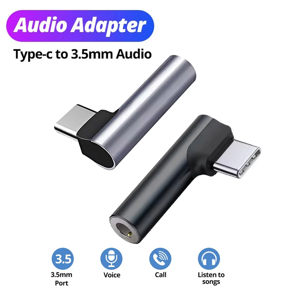 Ultra Thin Type C to 3.5mm Female Audio Adapter Right Angle for Wired Earphone iPhone 17 16 Samsung Call Dongle