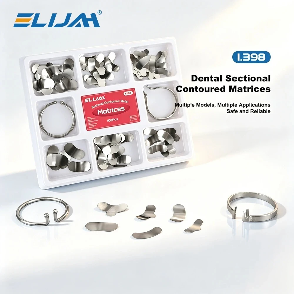 ELIJAH Dental Matrix Sectional Contoured Metal Matrices No1.398 Dental Matrix with Spring Clip Ring Clamp Wedges Kit Dental Tool