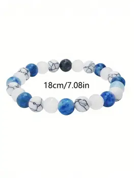 1件藍色寶石白色綠松石天然石手鍊女士時尚配件手工串珠 8 最佳銷售 綠松石手鐲 - №5