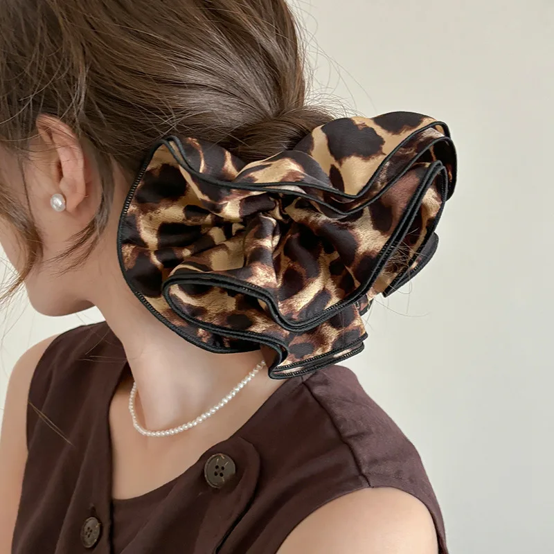 

DuoShang Retro Double Layered Leopard Print Hair Scrunchies Oversize High Elastic Scrunchies Winter Hair Accessories for Women