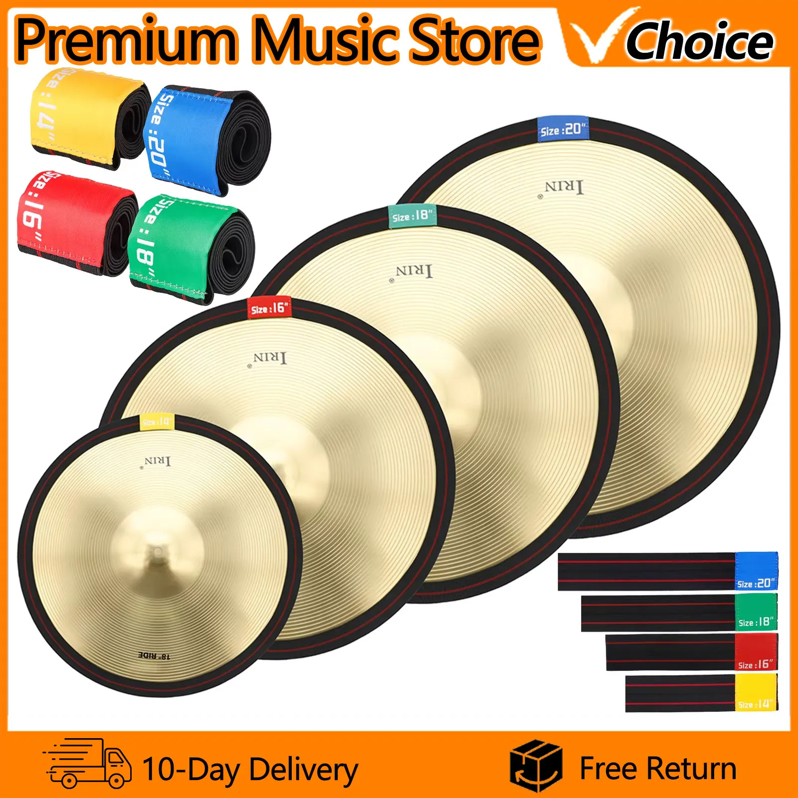Drum Cymbal Mute Silence Pad Tape Elastic Belt Dampener Drumming Practice 14/16/18/20 Inch Drum Set Kit Parts & Accessories