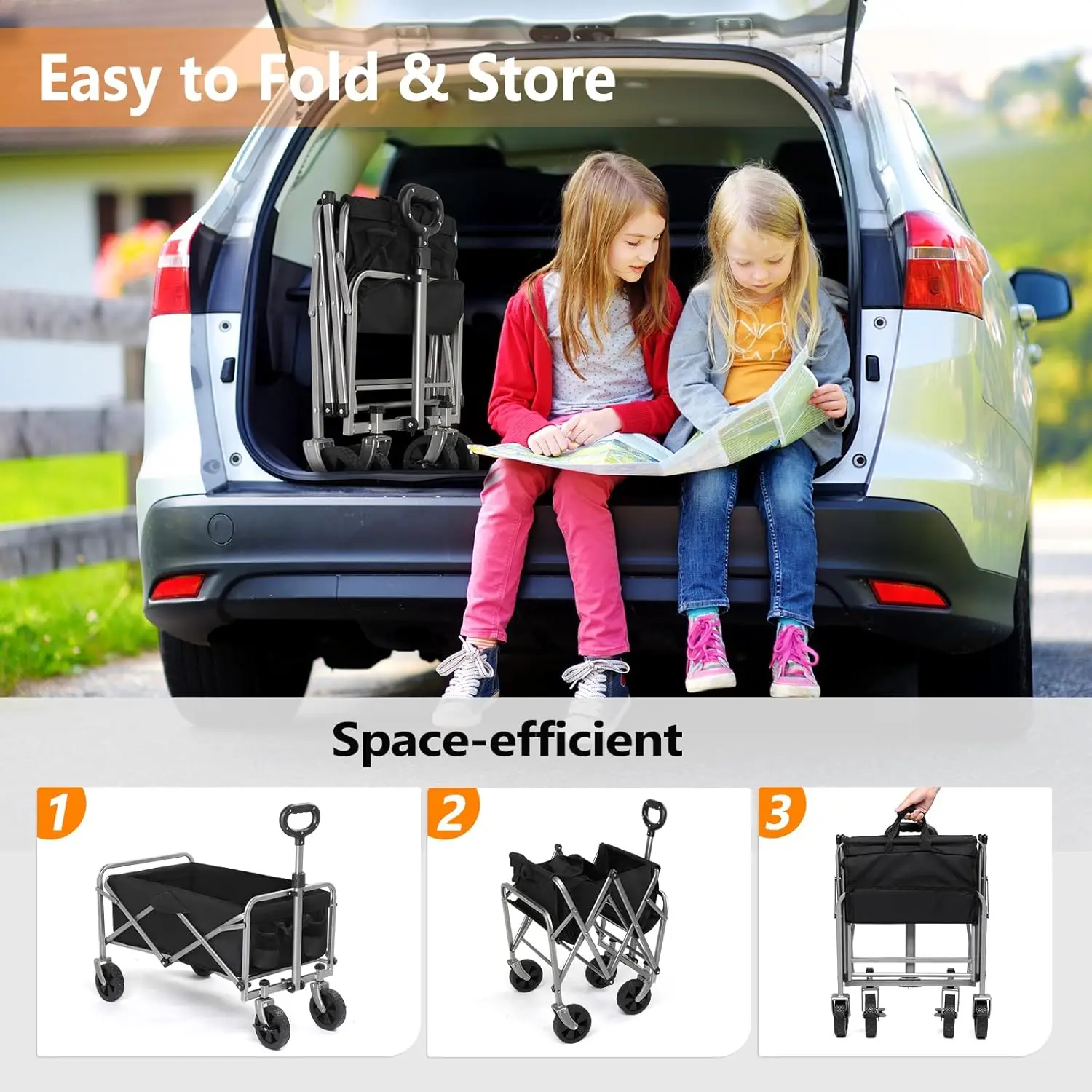 عربة شاطئية قابلة للطي بعجلات كبيرة لبقالة الرمال ، عجلات لجميع التضاريس ، عربة بقالة الحديقة لحديقة التسوق P