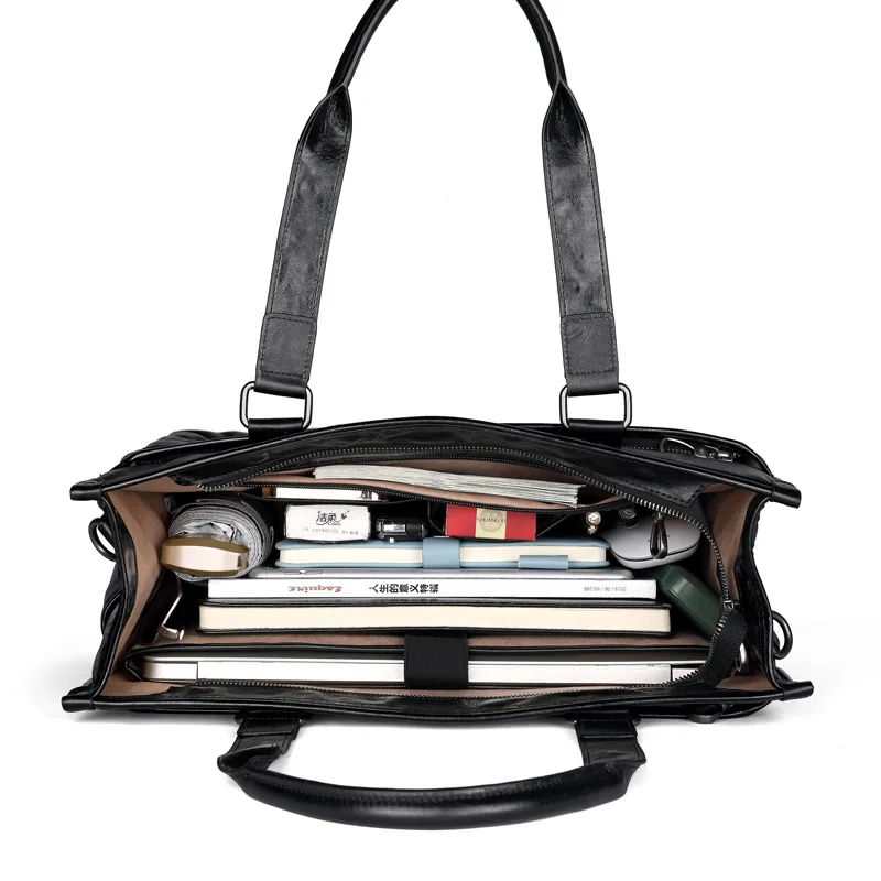 Top Layer Cowhide New Men's Handbag Large Capacity High-end Genuine Leather Tote Luxury Bag Briefcase Dropshipping Brief Case