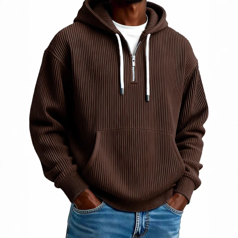 

Men's Casual Solid Color Corduroy Zip Up Hooded Jacket Sports Wear New