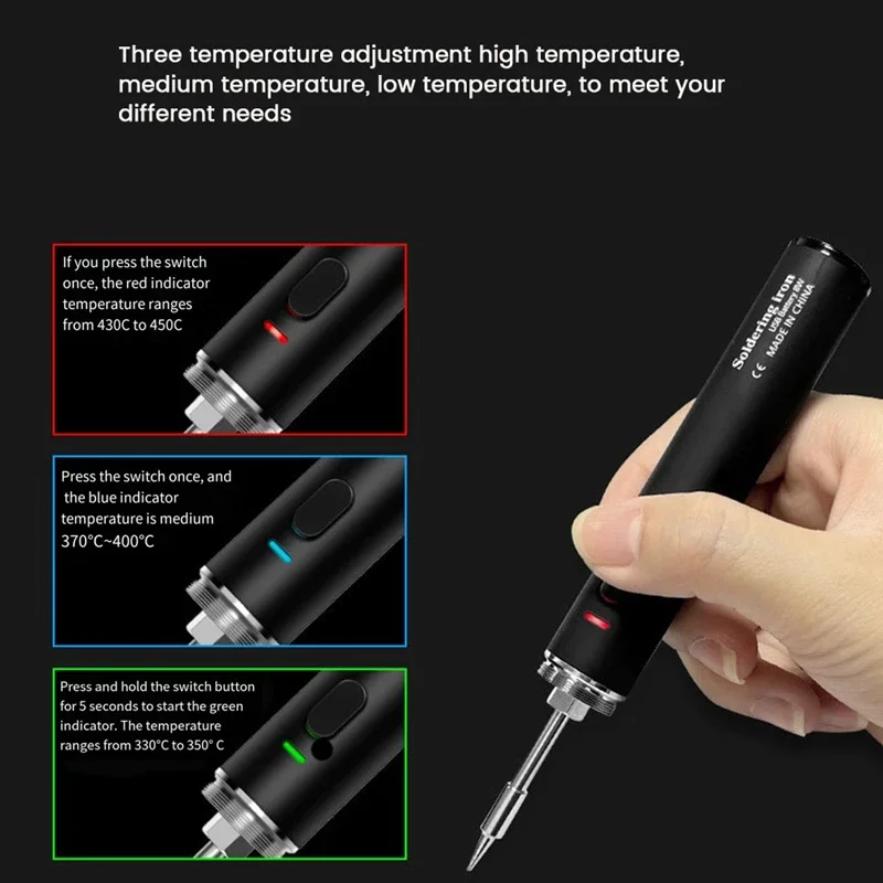 Cordless Soldering Iron Tool Pen Portable USB 5V 8W Electric Powered Kit Rechargeable and Temperature Adjustment Soldering Iron