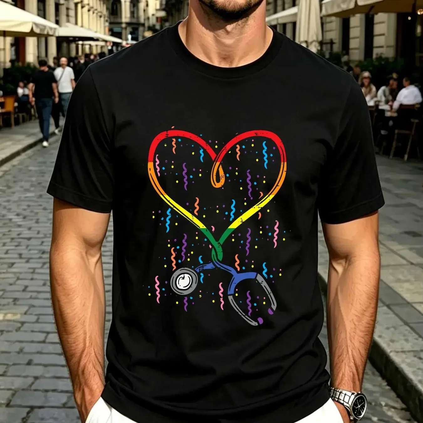 washed T Shirt Rainbow Flag Stethoscope Heart Nurse RN Scrub Gay Pride LGBT SweaT 19133 vintage Washed Comfortable Unisex