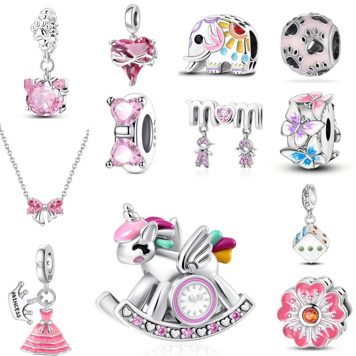 

Мода 925, чистое серебро, розовая юбка принцессы с собачьими когтями, наушники-слоны, бусины, подходят для браслетов из змеиной кости, высокие ювелирные изделия, подарки