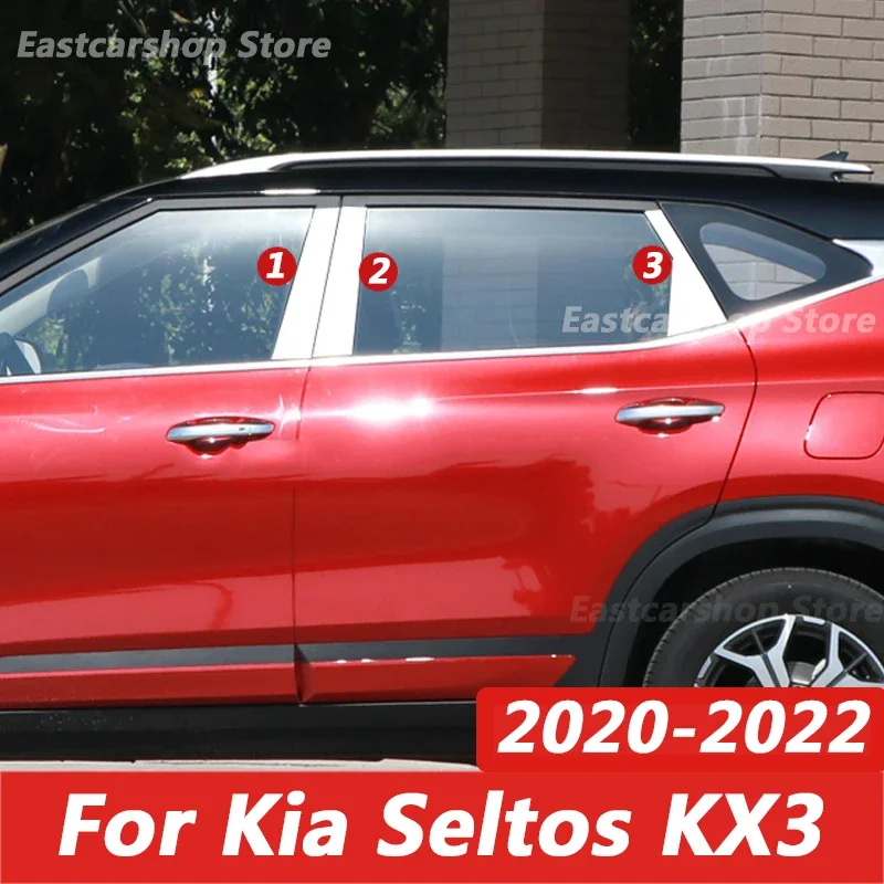 

For Kia Seltos KX3 2022 2021 2020 Car Chrome Stainless Steel Middle Central Column PC Window Trim B C Pillar Sticker Accessories