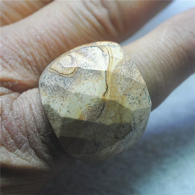 1PC New Men Rings Natural Picure Jasper Stone Material Hole Diameter 20MM 21MM GOOD FOR YOUR CLOTH DECORATION