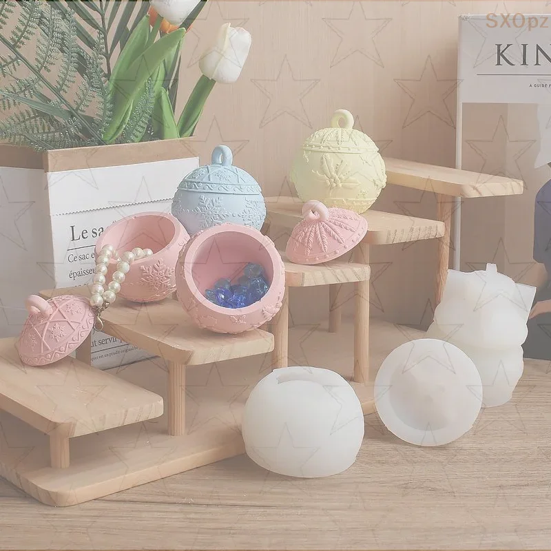 عيد الميلاد كرة مستديرة جرة قالب من السيليكون مع الأغطية DIY بها بنفسك اليدوية ملموسة الإغاثة الثلوج التوت المعطرة شمعة قوالب سفينة عيد الميلاد ديكور