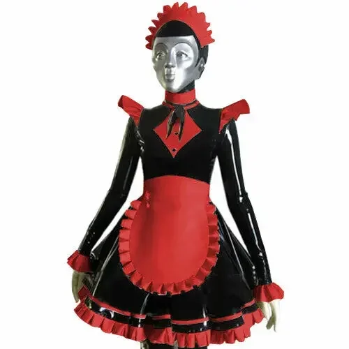

Latex Sexy Skirt Gummi Black and Red Apron Cosplay Maid Dress S-XXL 0.4mm