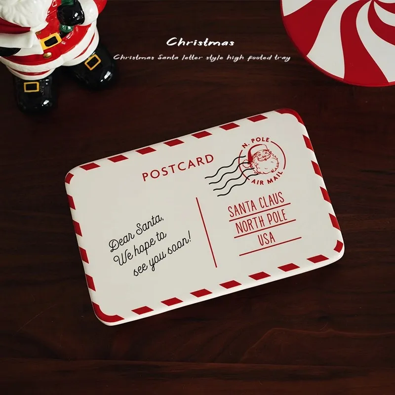 Christmas Santa Claus English Ceramic High-legged Tray Pastry Dessert Plate Fruit Arrangement
