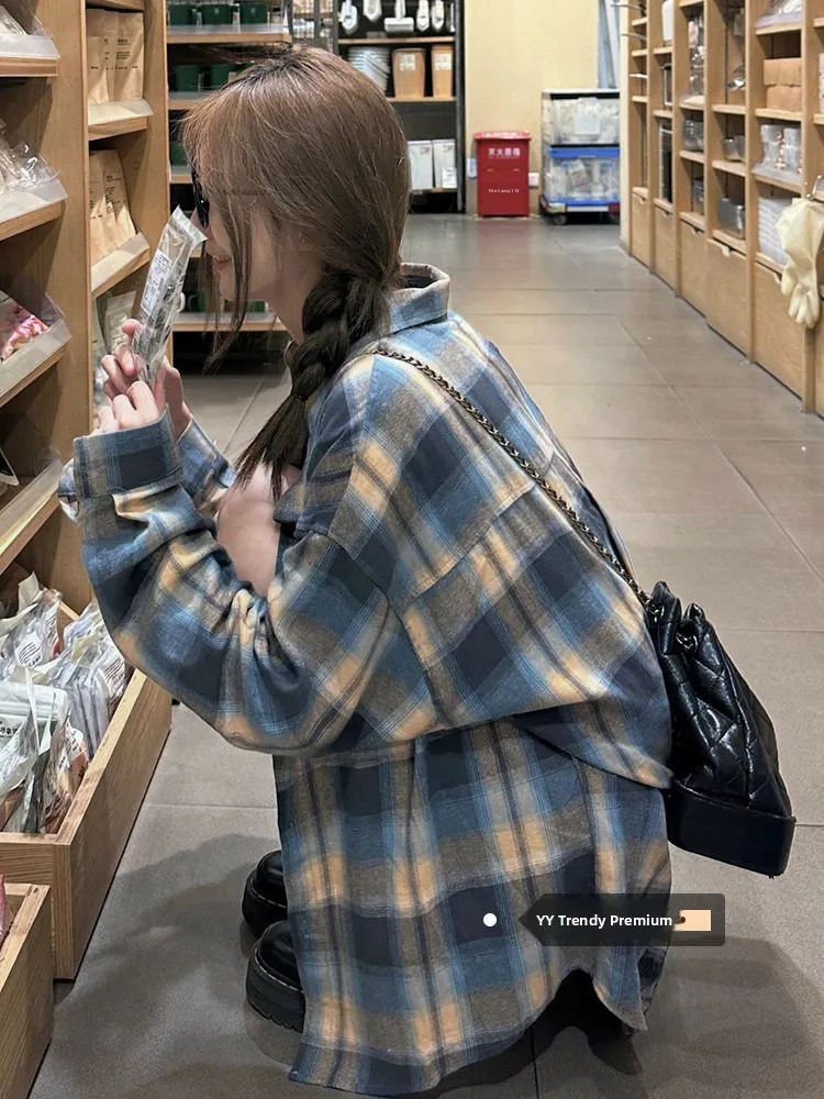 

Новая женская повседневная рубашка с воротником и длинным рукавом, в клетку, в винтажном стиле, верхняя одежда, немнущаяся, стандартный крой, китайский стиль