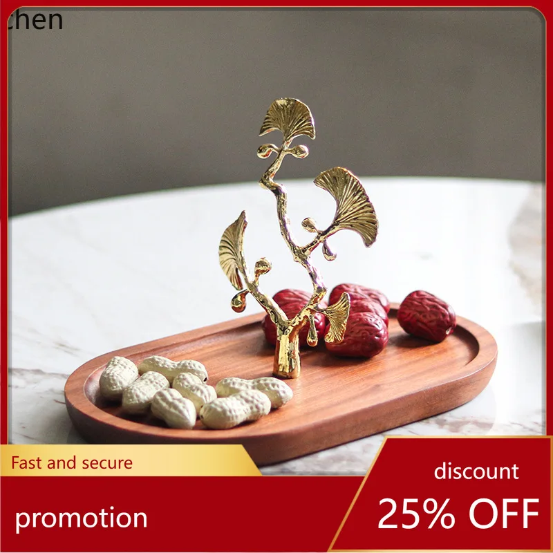 ZML Solid Wood Tray Fruit Plate Ornament Abstract Ginkgo Leaf Flower Branch Cake Dessert Plate Decoration