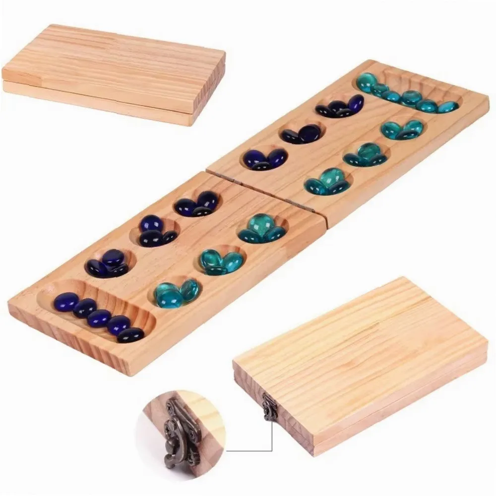 Foldable Wooden Mancala Board Game Set Classic Educational Family Table Game for Kids and Adults