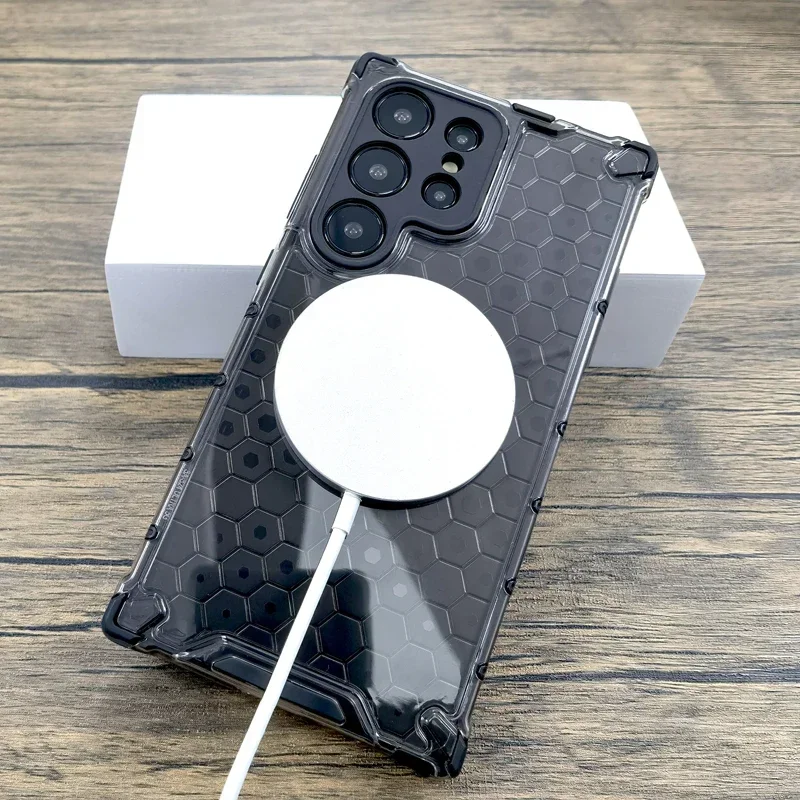 حافظة مضادة للصدمات على شكل قرص العسل لهاتف سامسونج جالاكسي S25 S24 S23 Ultra Plus A55 A35 5G S 25 24 23 لغطاء شحن Magsafe