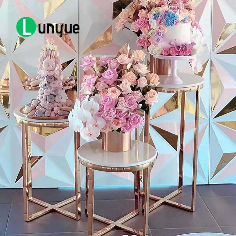 Electroplated Gold Round Cake Table Small Size Simple Fashionable Disassembly Assembly Furniture for Home Party Cross Border