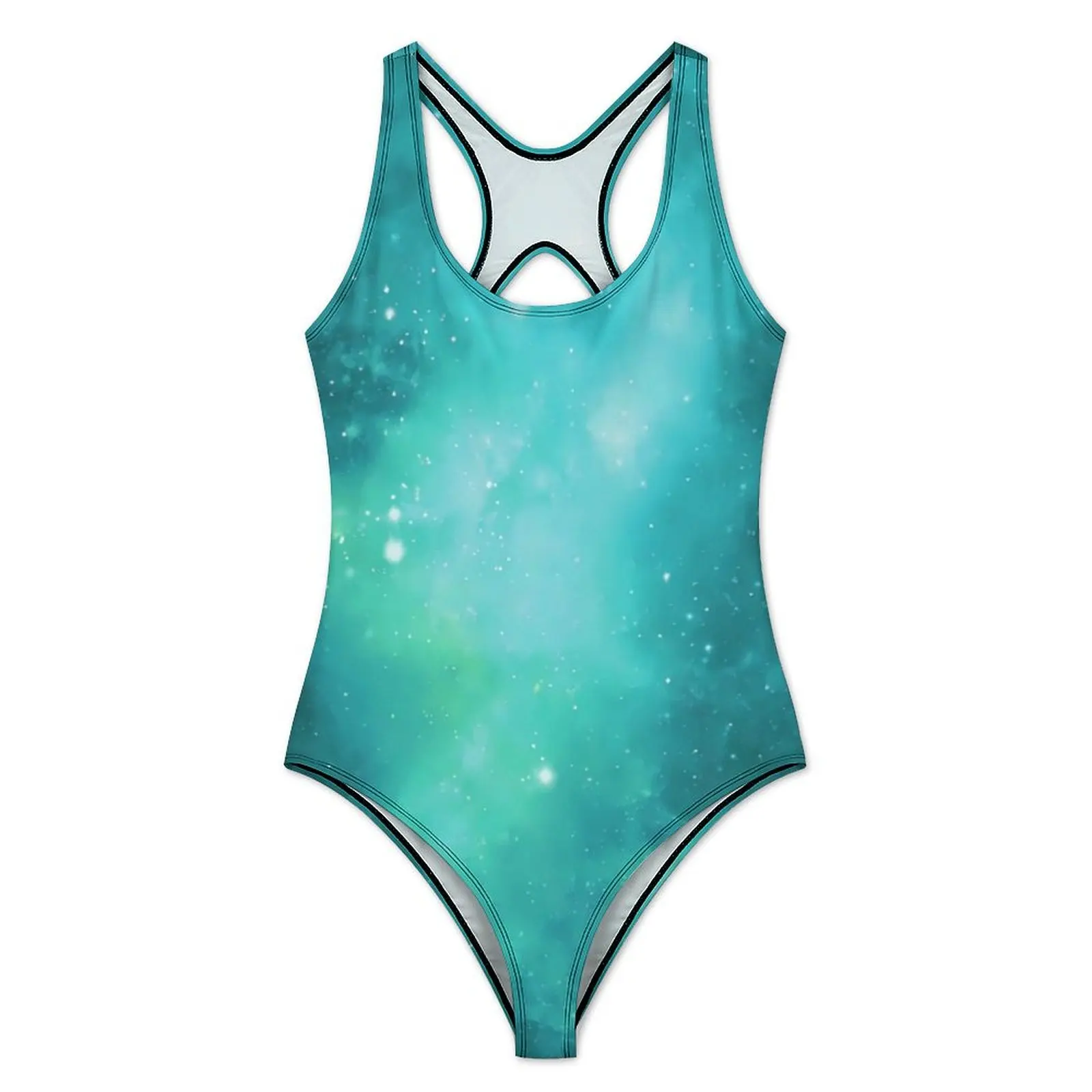 Blue Green Galaxy Swimsuit Sexy Stars Print One-Piece Swimwear Push Up Swimsuits Fantasy Fitness Bathing Suits