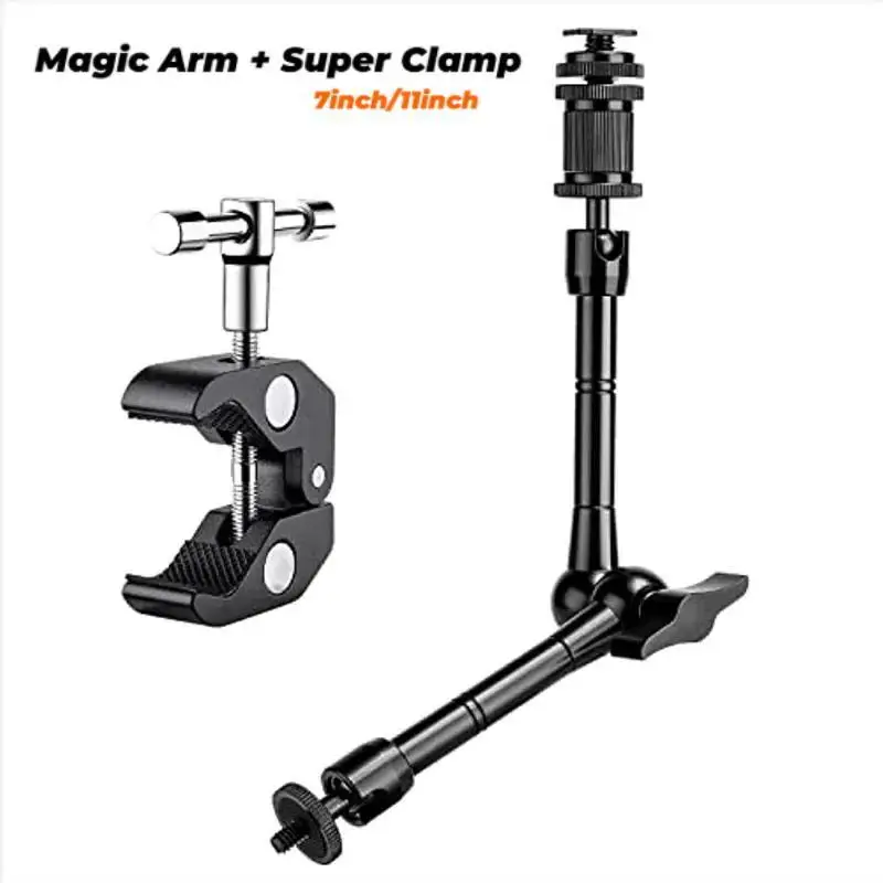 Bras magique articulé de 7 ou 11 pouces + Super pince pour appareil photo DSLR vers moniteur LCD, accessoires de caméra à lumière vidéo LED