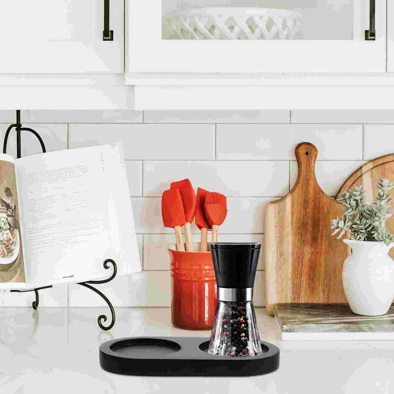 Spice Grinder Base Kitchen Pepper Tray Storage Trays Sauce Bottle Wooden Blender Black for Holder Counter