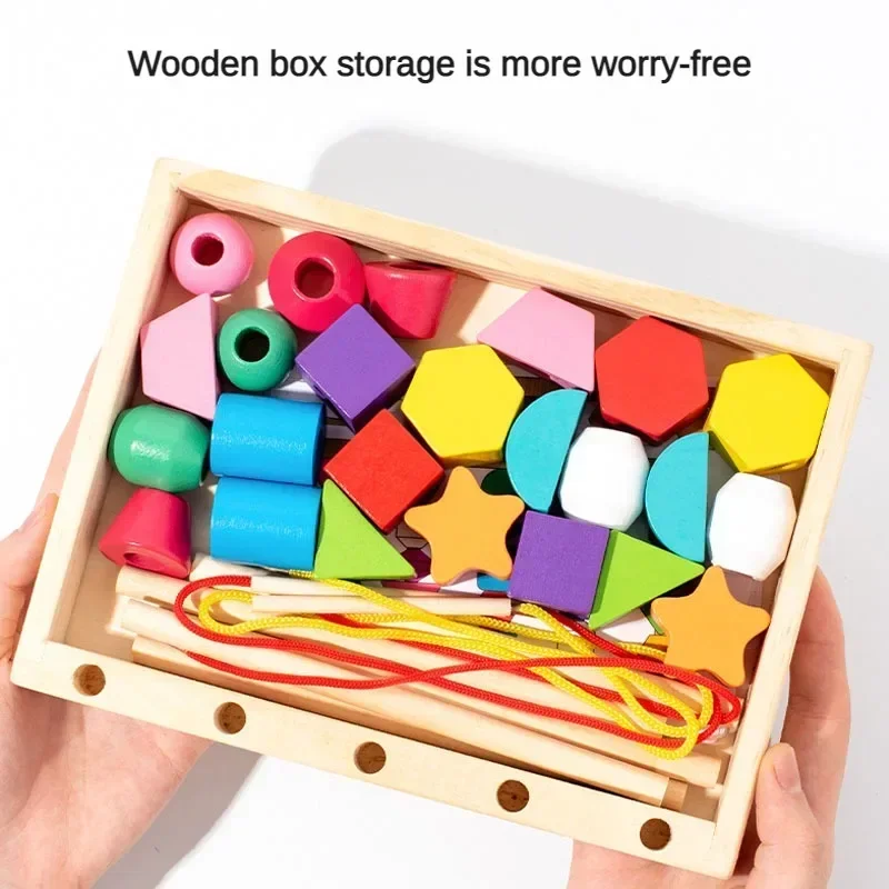 Montessori Wooden Toys Color Shape Matching Puzzle Game Colorful Beaded Color Cognition Early Educational Toys Gift for Children