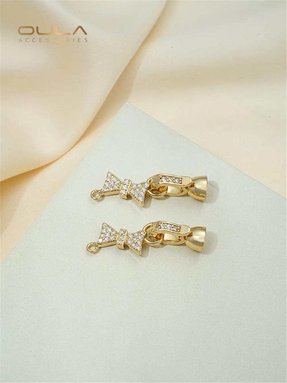 14K Gold-Color Plated Bow Pearl Buckle Necklace Bracelet Connection Accessories Micro-inset Zircon Diy Hand Made Jewelry Buckle