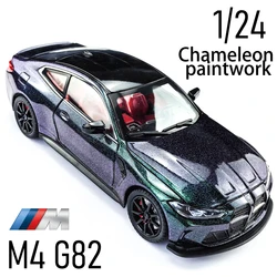 1:24 BMWM4 Sedan Model pojazdu Alloy Toys Boys Pull Back Diecast Metal Gift Sound Light Hot Wheels Collect Premium Kids Auto